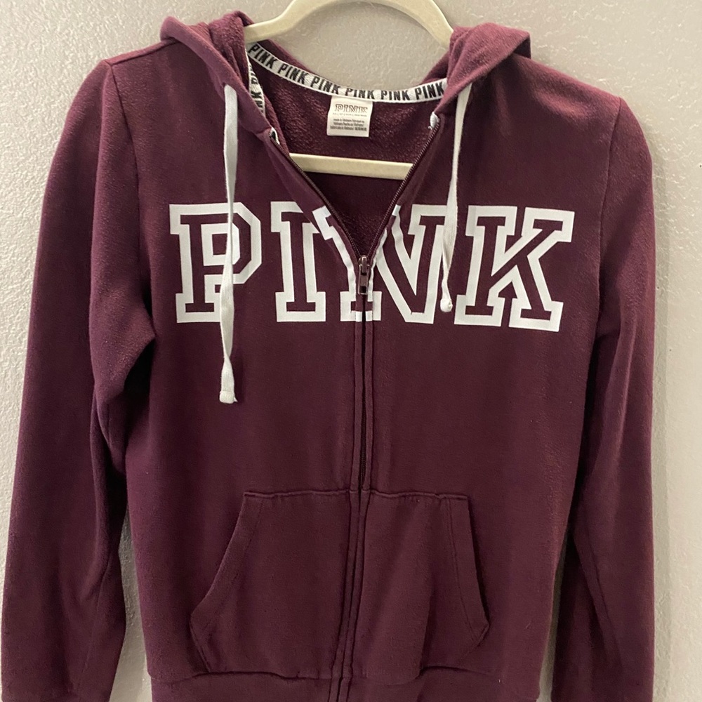 pink burgundy zip up jacket